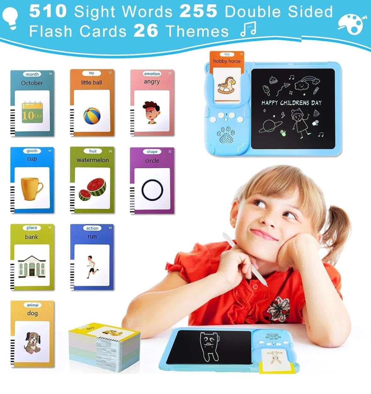 Spot hunt Talking Flash Cards with LCD Writing Tablet 2 in 1, Montessori Speech Therapy , Sensory Toys for 1-14 Year Olds Boys and Girls