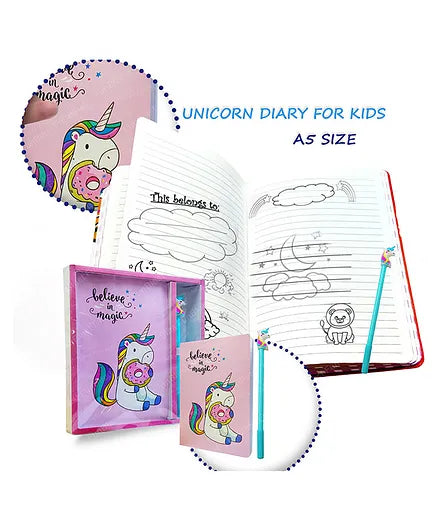 Unicorn Theme Diary with Gel Pen Pink