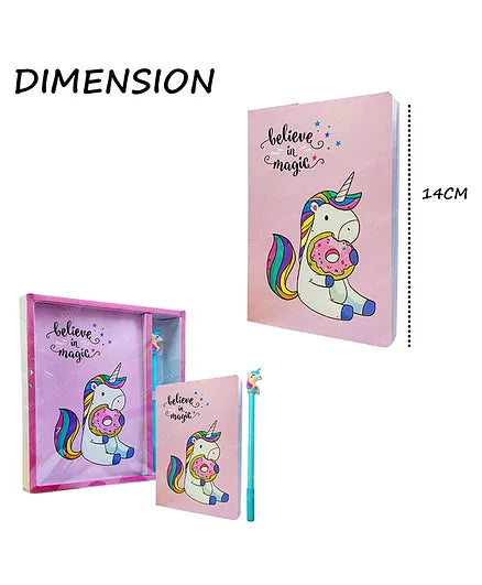 Unicorn Theme Diary with Gel Pen Pink