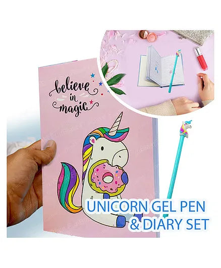 Unicorn Theme Diary with Gel Pen Pink