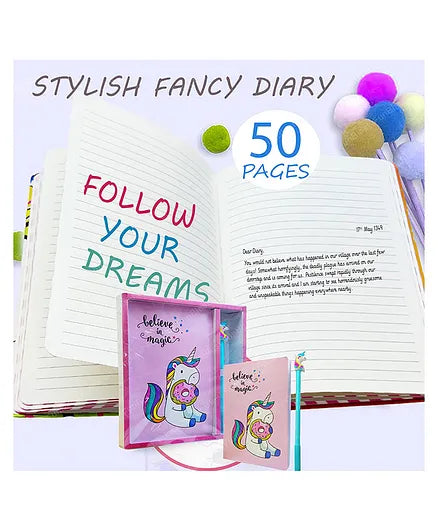 Unicorn Theme Diary with Gel Pen Pink