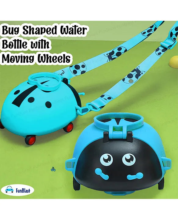 Spot Hunt Bug Shaped Water Bottle with Moving Wheels, Strap & Sipper Blue - 550 ml