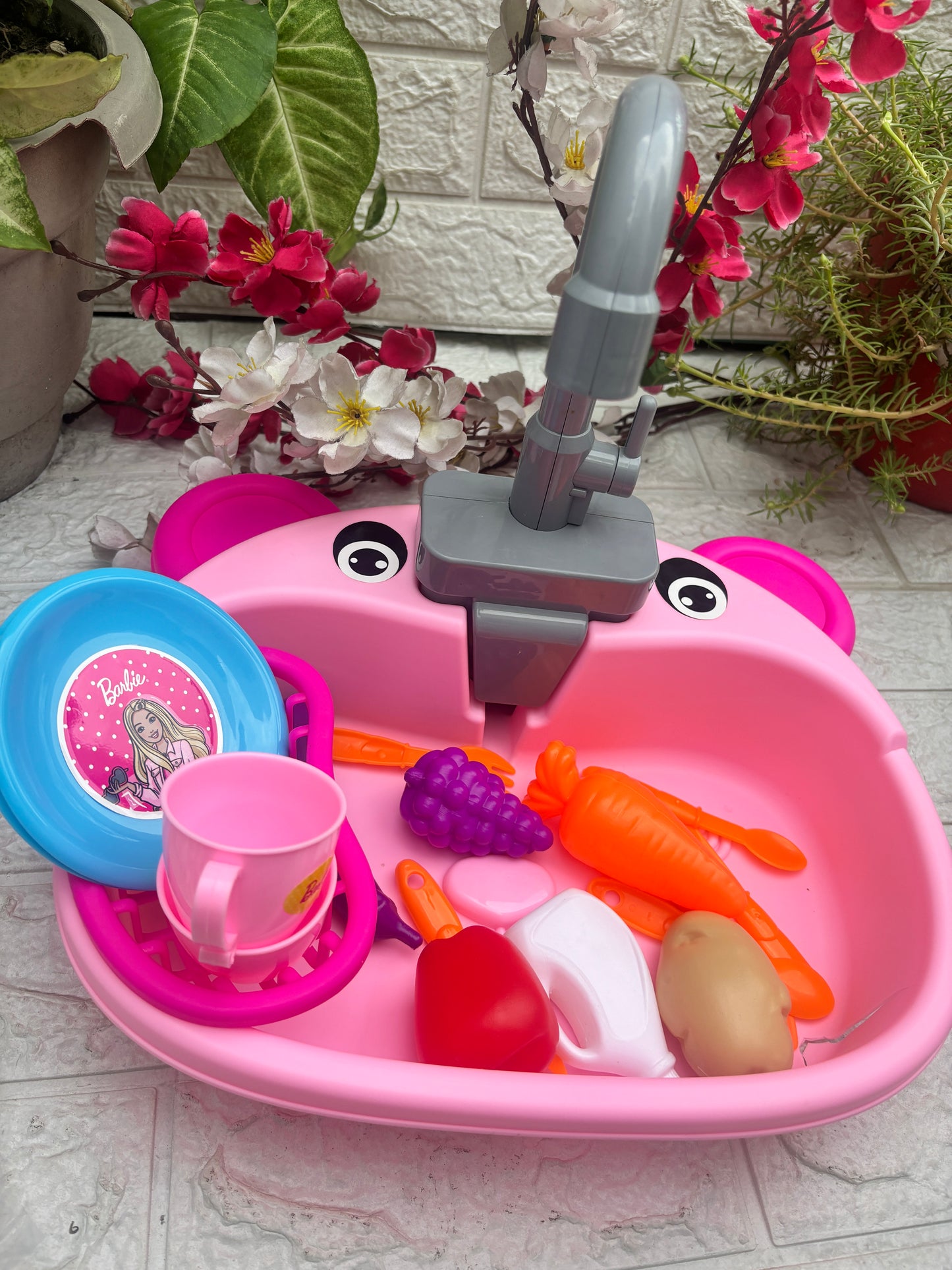 SPOT HUNT Kitchen Toy Sink Electronic Dishwasher Pretend Role Play Kitchen Toys Set with Working Faucet and Dishes Playset for Girls