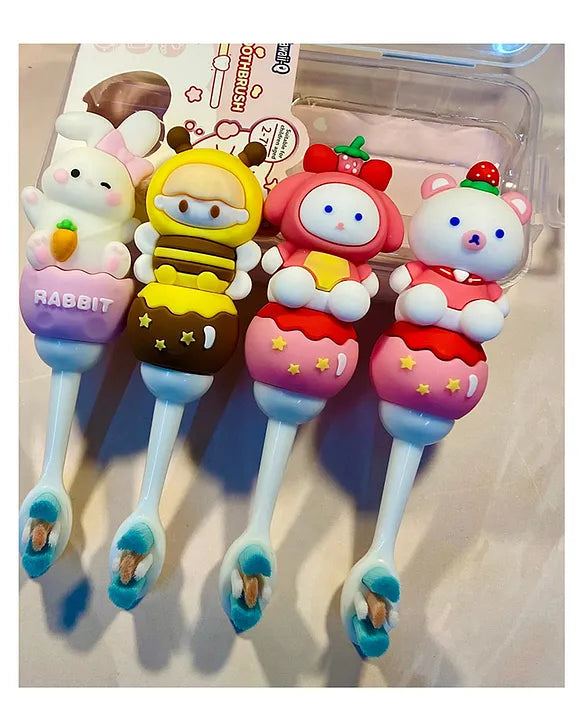Toothbrush For Baby And Kids Cute Kawaii Cartoon Design Colorful Soft Toothbrush For Babies And Kids Extra Microfiber Soft Bristles With Silicone Grip And Spilt Bristle - (Pack of 1 Color And Design May Vary)