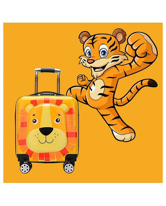 Kids Travel Trolley Bag, Hard Polycarbonate Case, Light Weight, 360 Degree Wheeling System, Suitcase for Kids - Tiger