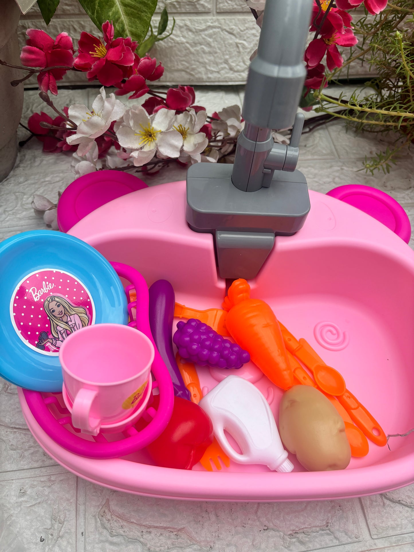 SPOT HUNT Kitchen Toy Sink Electronic Dishwasher Pretend Role Play Kitchen Toys Set with Working Faucet and Dishes Playset for Girls