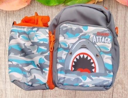 Spot Hunt 2 in 1 Lunch Bag Water Bottle Bag, Canvas, for Kids, School, Picnic, Work, Lunch Box, Water Bottle Carry Bag (Grey Shark)