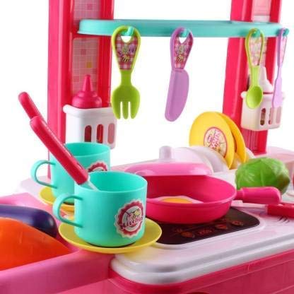 Spot Hunt 2 in1 Little Chef Trolley Kitchen Play Toy Set for Girls with Music & Light for Kids, Pink