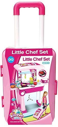 Spot Hunt 2 in1 Little Chef Trolley Kitchen Play Toy Set for Girls with Music & Light for Kids, Pink