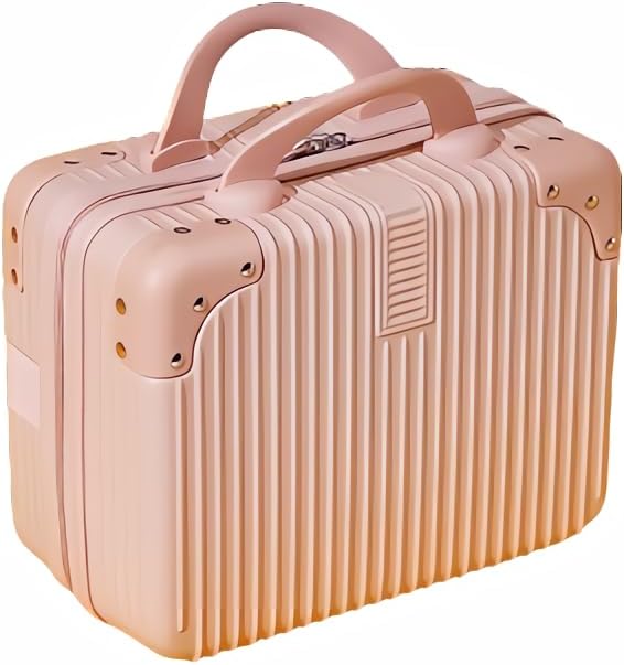 Portable Makeup Travel Briefcase, 12.6 inches, Pressure-resistant ABS, Hard shell cosmetic bag, suitable for travel, camping, women, girls, beige, stripes