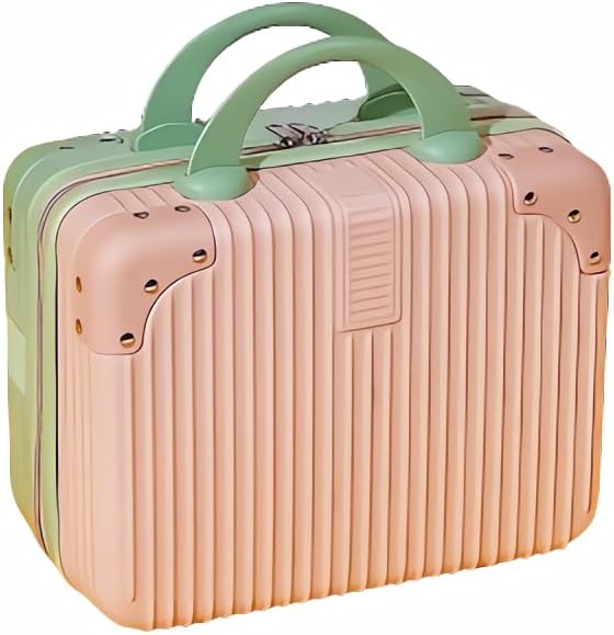 Portable Makeup Travel Briefcase, 12.6 inches, Pressure-resistant ABS, Hard shell cosmetic bag, suitable for travel, camping, women, girls, beige, stripes