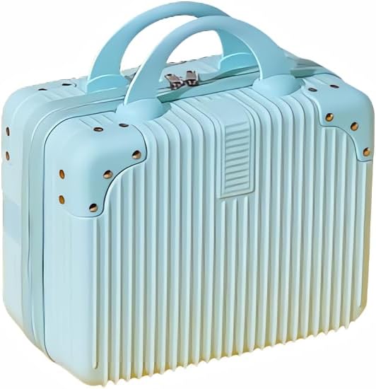 Portable Makeup Travel Briefcase, 12.6 inches, Pressure-resistant ABS, Hard shell cosmetic bag, suitable for travel, camping, women, girls, beige, stripes