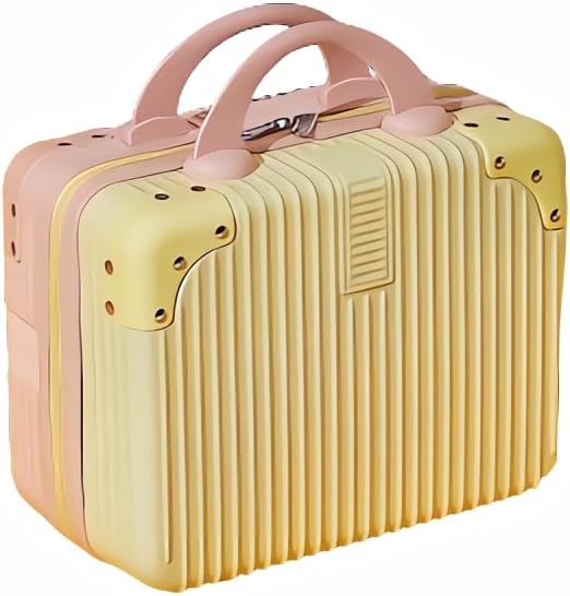 Portable Makeup Travel Briefcase, 12.6 inches, Pressure-resistant ABS, Hard shell cosmetic bag, suitable for travel, camping, women, girls, beige, stripes