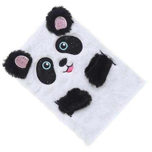 Plush Notebook, Faux Fur Notebook for Kids, Panda Pattern Diary Journal Hardcover Notebook Writing Pad School Stationery White