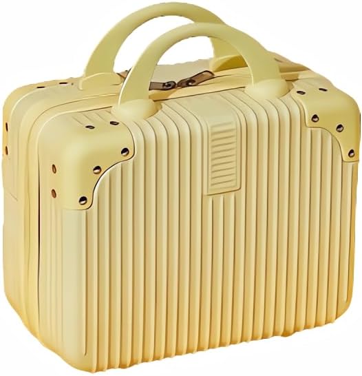 Portable Makeup Travel Briefcase, 12.6 inches, Pressure-resistant ABS, Hard shell cosmetic bag, suitable for travel, camping, women, girls, beige, stripes