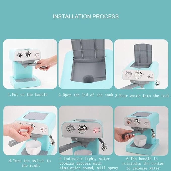 Coffee Maker Role Play Pretend Kitchen Appliance for Kids with Realistic Action, Spray, Light and Sound - Coffee Mug for Imaginary Brewing Fun