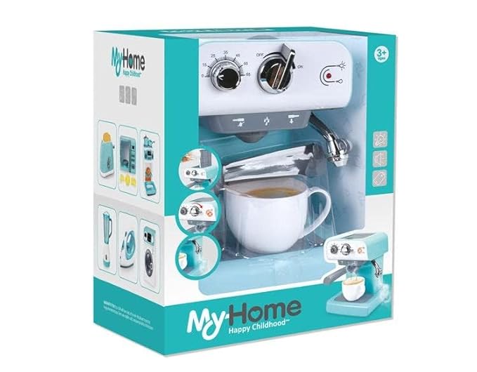 Coffee Maker Role Play Pretend Kitchen Appliance for Kids with Realistic Action, Spray, Light and Sound - Coffee Mug for Imaginary Brewing Fun