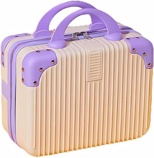 Portable Makeup Travel Briefcase, 12.6 inches, Pressure-resistant ABS, Hard shell cosmetic bag, suitable for travel, camping, women, girls, beige, stripes