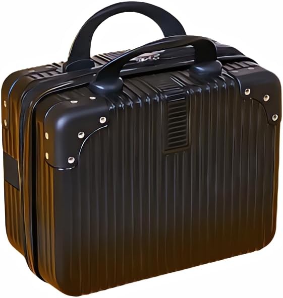 Portable Makeup Travel Briefcase, 12.6 inches, Pressure-resistant ABS, Hard shell cosmetic bag, suitable for travel, camping, women, girls, beige, stripes
