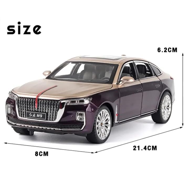HONGQI RED Flag H9 1:24 Diecast Scale Model Metal Pull Back Toy car for Kids with Openable Doors & Light, Music Toy Vehicle for Kids - Colors as Per Stock(Design-62)