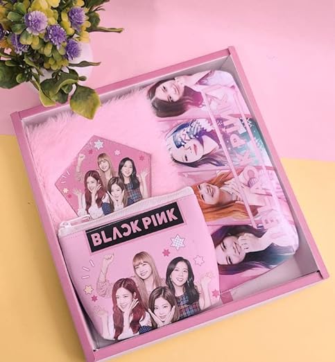 Black Pink Fur Diary Return Gifts For Girls (1 set 3 in 1 items) Black Pink Pencil Pouch For Girls, Small Coin Pouch For Kids School Stationary Items Birthday Return Gifts Diwali Gift Box