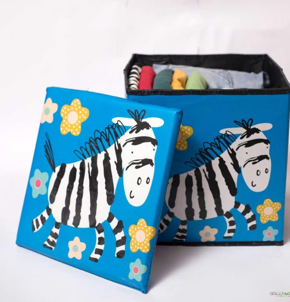 Giraffe print folding storage organiser and stool for kids