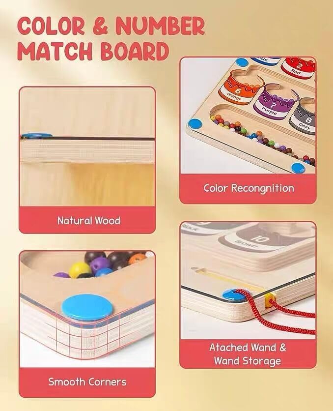 Magnetic Color and Number Maze Board Puzzle Counting, Matching and Fine Motor Skills Activity Toy for Toddlers (Colourful Shoes)