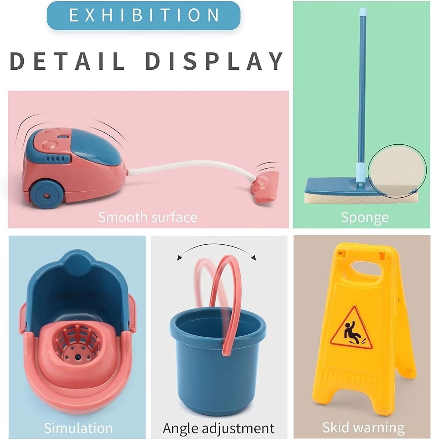 24 Pcs Kids Cleaning Mini Set - Toy Cleaning Set Includes Vacume, Broom, Mop, Brush, Dust Pan, Duster, Sponge, Bucket, Caution Sign, Trash Can - Toy Kitchen Toddler Cleaning Set