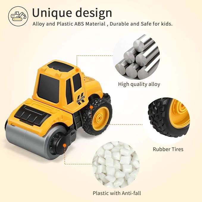 6Pc Construction Vehicles for Kids Pretend Play Toy Trucks Play Set Building Vehicles Set for Kids 3-14 Years. (6 in 1 Construction),Multicolor