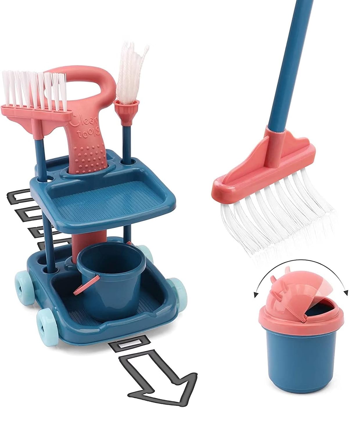 24 Pcs Kids Cleaning Mini Set - Toy Cleaning Set Includes Vacume, Broom, Mop, Brush, Dust Pan, Duster, Sponge, Bucket, Caution Sign, Trash Can - Toy Kitchen Toddler Cleaning Set