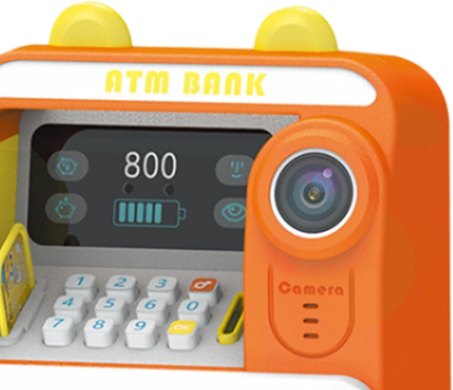 Space Face Recognition ATM for Sampling Save Money Musical Money Save Bank for 3 Yrs Boys & Girl ATM for Sampling Save Money with Smart Camera face Recognition Piggy Bank (Orange)