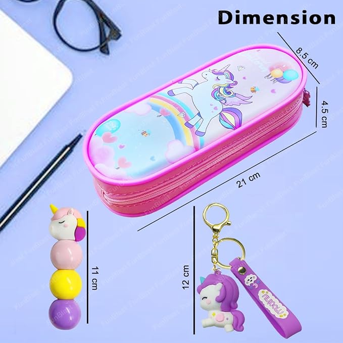 Unicorn Pouches, Unicorn Key Chain, Unicorn Highlighters for Girls – Kawaii Stationary Set for Girls, Aesthetic Stationery Items for School & College Students (Pink)