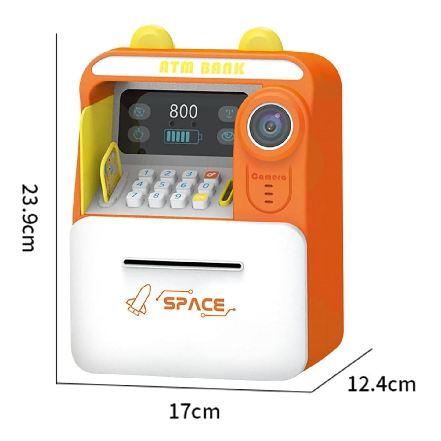 Space Face Recognition ATM for Sampling Save Money Musical Money Save Bank for 3 Yrs Boys & Girl ATM for Sampling Save Money with Smart Camera face Recognition Piggy Bank (Orange)