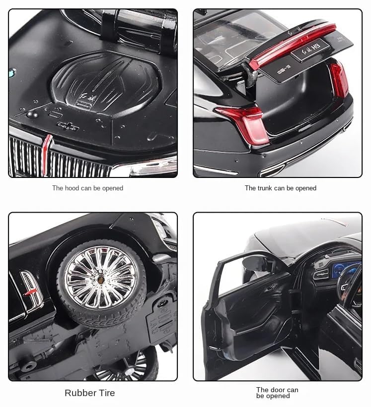 HONGQI RED Flag H9 1:24 Diecast Scale Model Metal Pull Back Toy car for Kids with Openable Doors & Light, Music Toy Vehicle for Kids - Colors as Per Stock(Design-62)