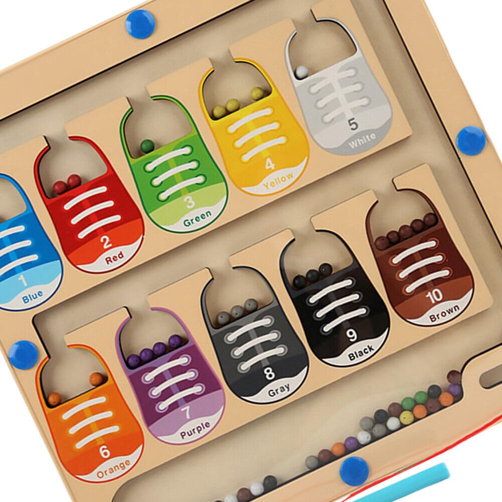 Magnetic Color and Number Maze Board Puzzle Counting, Matching and Fine Motor Skills Activity Toy for Toddlers (Colourful Shoes)