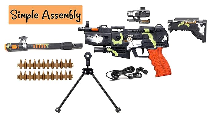 Plastic Musical Army Style Toy Machine Gun for Kids with Vibration - 25 Inches, 3 Yrs & Up, Multicolour
