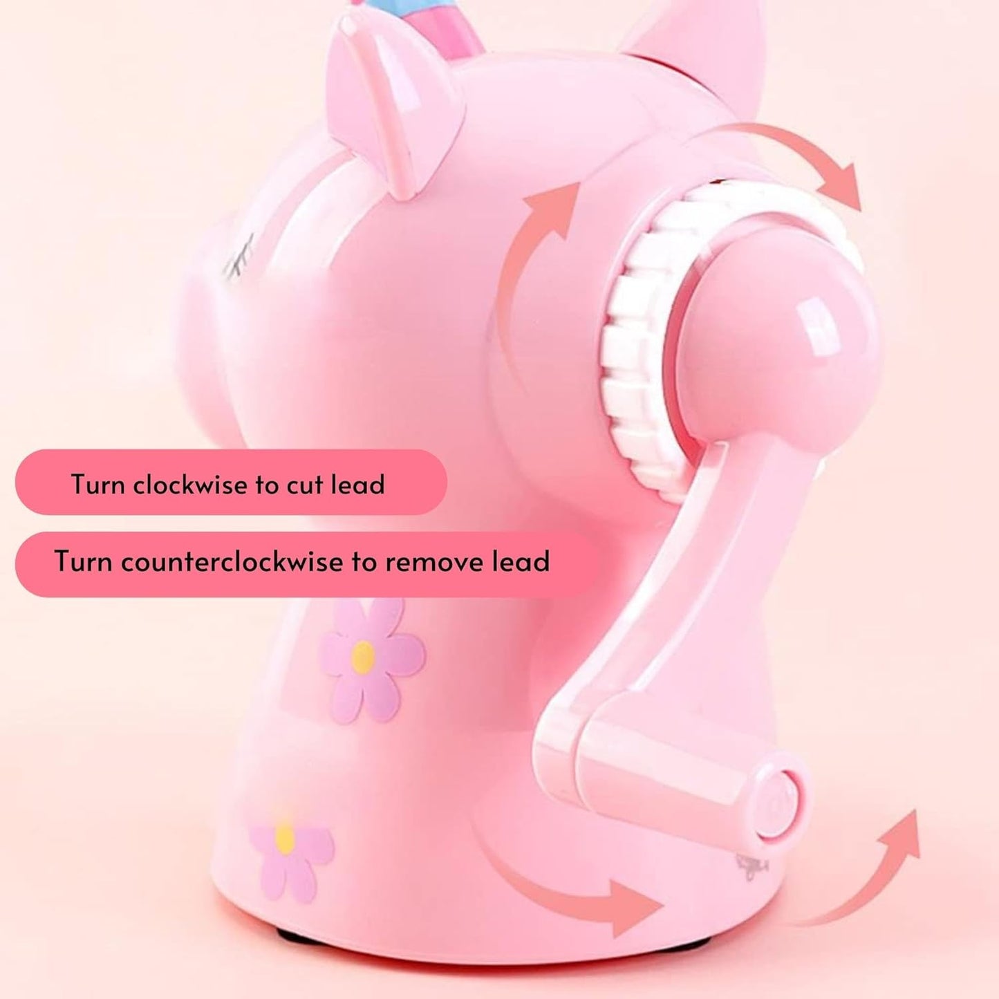 Cute Unicorn Mechanical Hand Crack Sharpener Table Pencil Sharpener Manual with Rotating Knob and Storage for Kids School - Pink