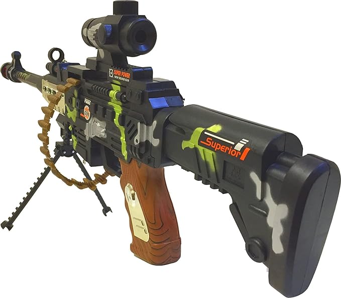 Plastic Musical Army Style Toy Machine Gun for Kids with Vibration - 25 Inches, 3 Yrs & Up, Multicolour