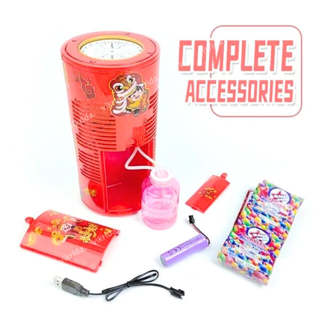 Fireworks Bubble Maker Machine with Light & Music - 1 Bubble Solution Bottle - for Indoor Outdoor Birthday Party Celebration