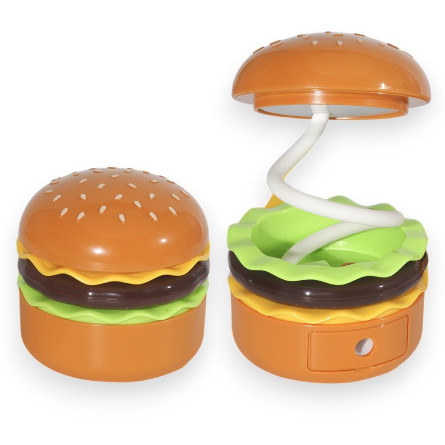 Spot Hunt Creative Hamburger Table Lamp with Pencil Sharpener Burger Design 360° Flexible Neck Study Desk Lamp USB Rechargeable Small LED Night Light for Kids & Adults Room, Home, Office Decoration