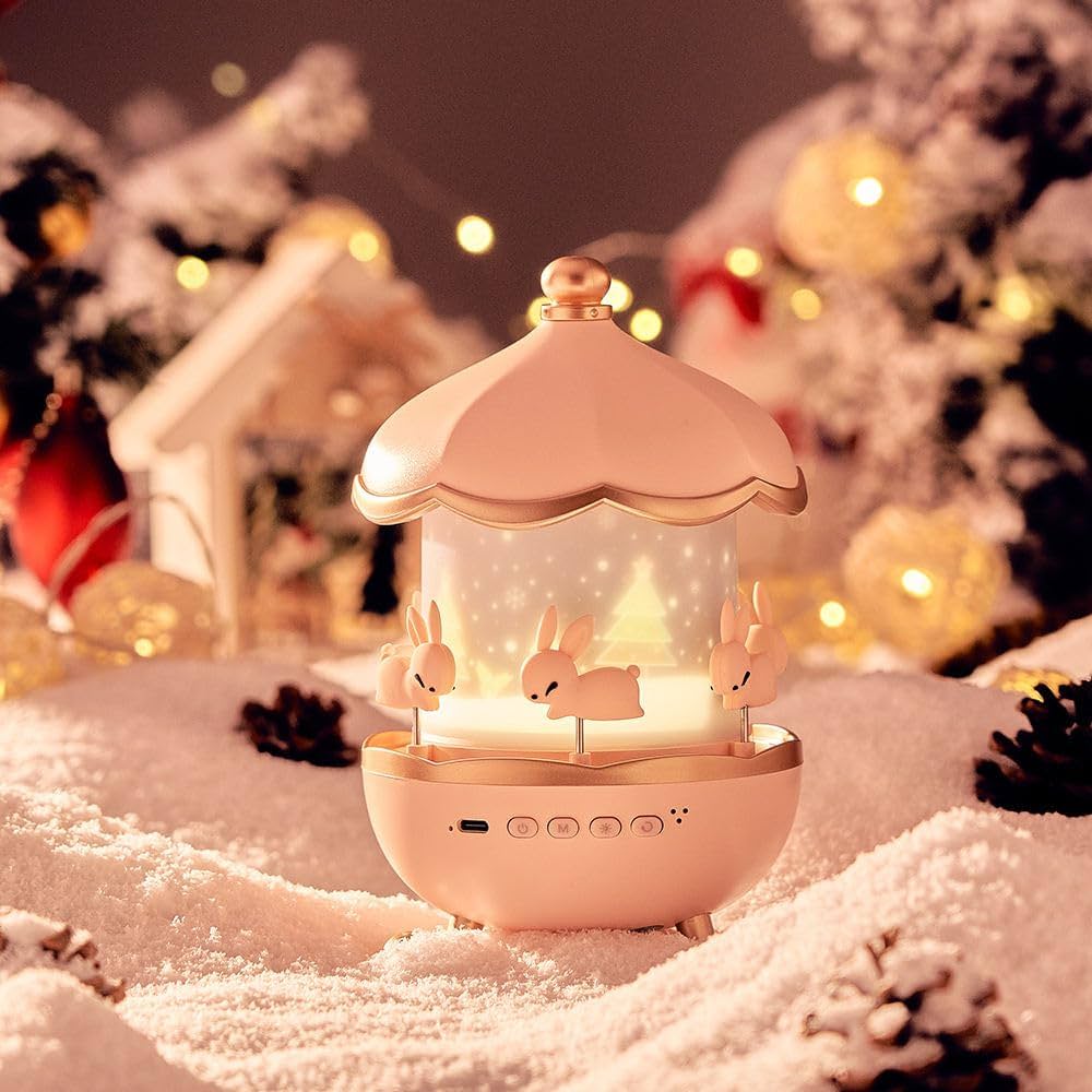 Spot Hunt Bunny Carousel Night Light Projector, 6 Set Films Rotatable Rabbit Night Lamp for Kids Room Decor (Bunny Night Light)