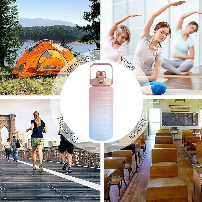 Set of 3 Water Bottle 2000ML, 900ML, 300ML with Motivational Time Marker, Leakproof Durable Sipper Water bottle for office,School, gym (Random Color Set of 3)