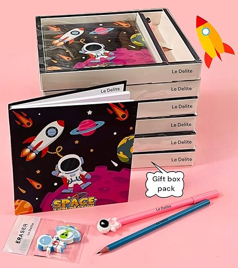 space diary/theme astronaut printed diary combo gift set for boys/girls kids/cute stylish school stationary notebook with gel pen,pencil & eraser for party favor return gifts under 300