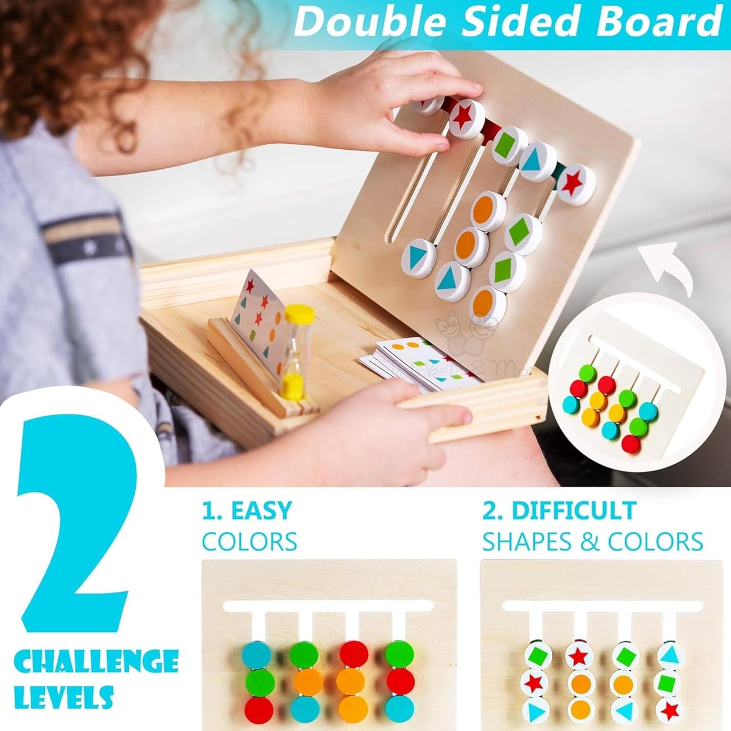 Montessori Slide Matching Puzzle Game Shape Shuffle for Kids 2-Sided Logic Game for Sorting 4+ Years (Box Brain Teaser)