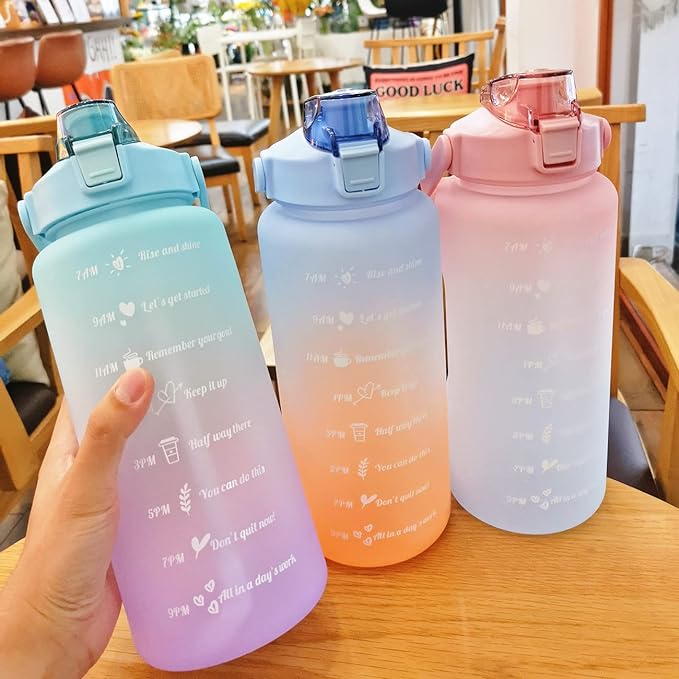 Set of 3 Water Bottle 2000ML, 900ML, 300ML with Motivational Time Marker, Leakproof Durable Sipper Water bottle for office,School, gym (Random Color Set of 3)