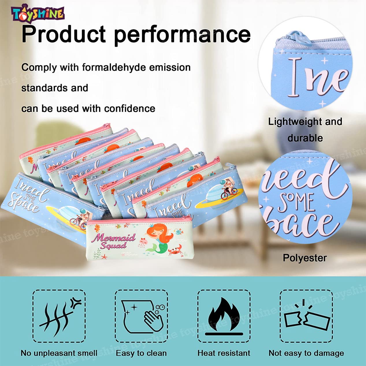 Pack of 12 Space and Mermaid Soft Pencil Storage Case Pouch with Stationery | Kids School Supply Organizer Students Stationery Pouch for Girls | Sea Green and Sky Blue, Return Gift Birthday Party