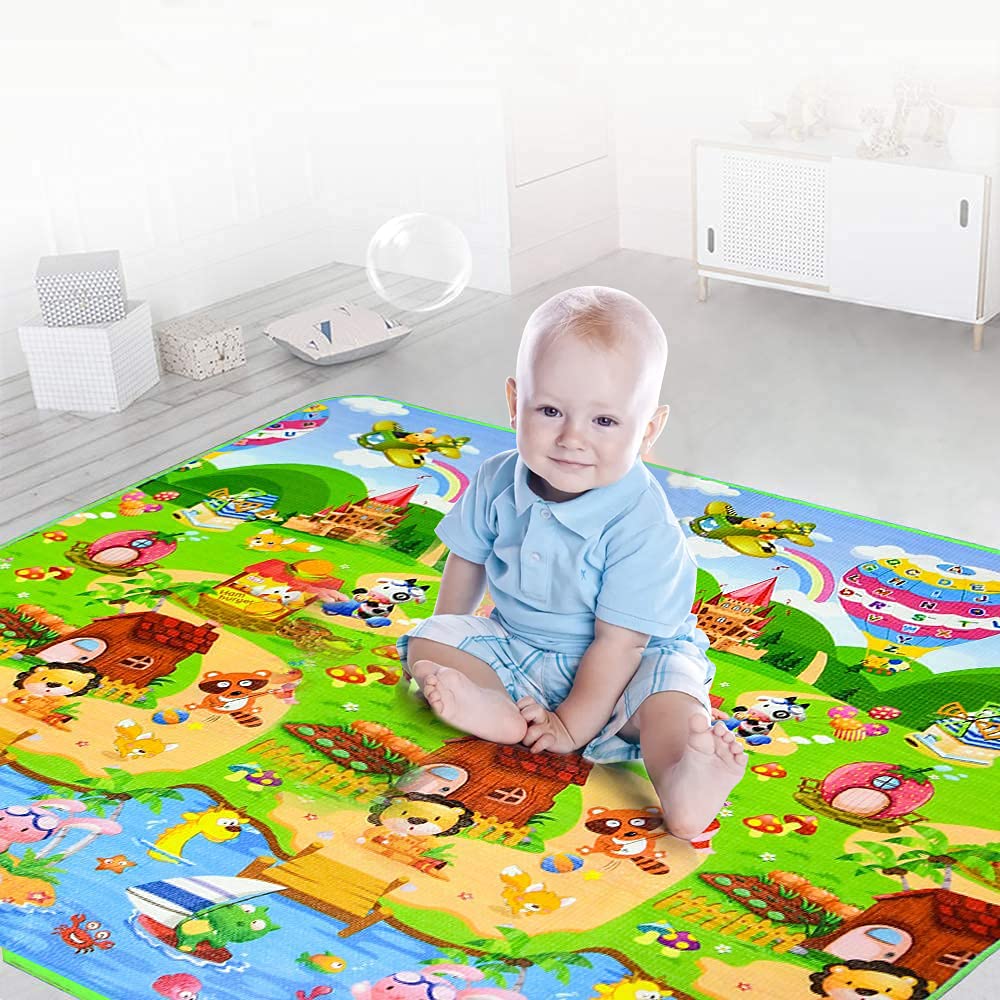 Baby Play Mat , Baby Crawling Play Mat Floor Play Mat Game Mat Baby Kid Toddler Play Crawl Mat Fruits Alphabets Pattern Reversible Carpet Playmat Foam Blanket Rug Infants Toddler Extra Large