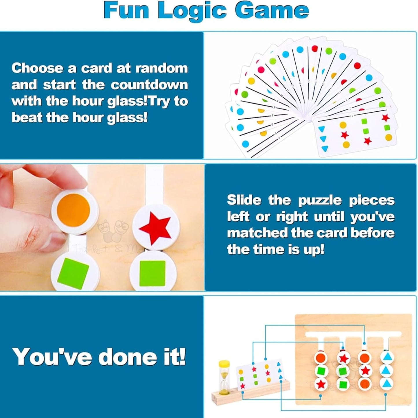 Montessori Slide Matching Puzzle Game Shape Shuffle for Kids 2-Sided Logic Game for Sorting 4+ Years (Box Brain Teaser)