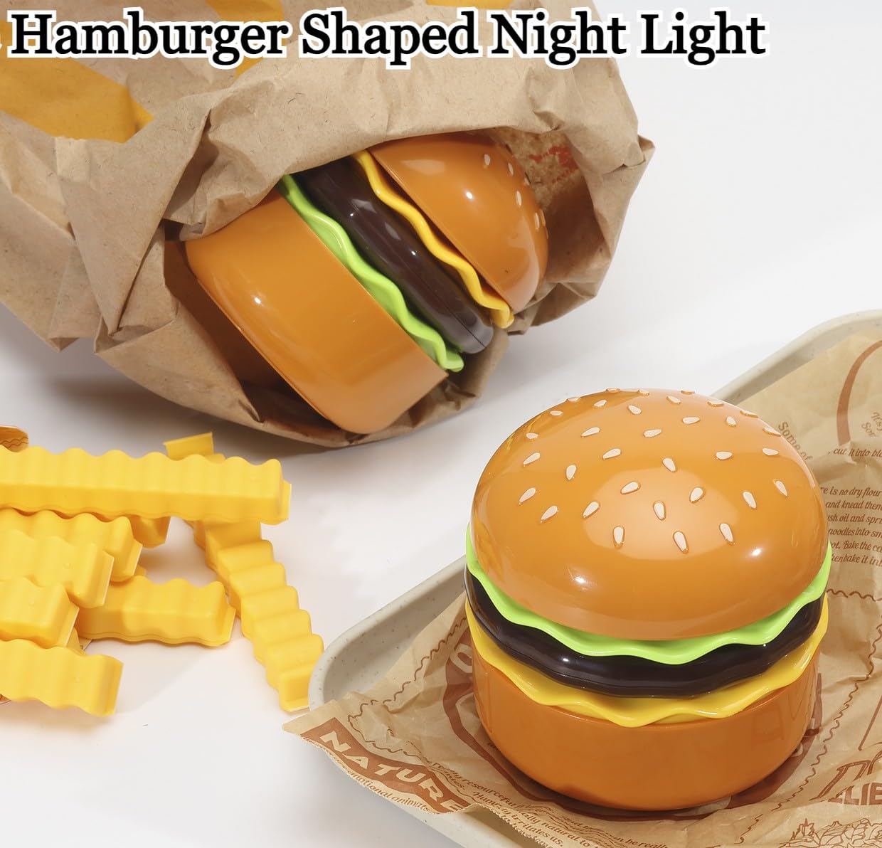 Spot Hunt Creative Hamburger Table Lamp with Pencil Sharpener Burger Design 360° Flexible Neck Study Desk Lamp USB Rechargeable Small LED Night Light for Kids & Adults Room, Home, Office Decoration