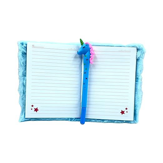 Unicorn Fur Diary for Girls Personal A6 Size Diary Fur Notebook with Ruled Page Approx. 180 Pages Soft Cute Fur Cover Diary for Girls (UNICORN FUR DIARY) with Gel Pen (Blue)